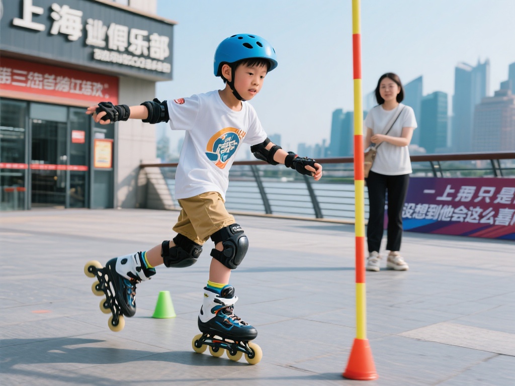 黄浦江畔轮滑竞速,上海滑向新巅峰 在上海的一家轮滑俱乐部里,12岁的小明(